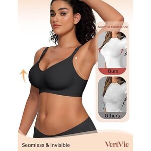 Vertvie Women's L Wireless Bra No Underwire Push Up Bra Seamless Supportive Full